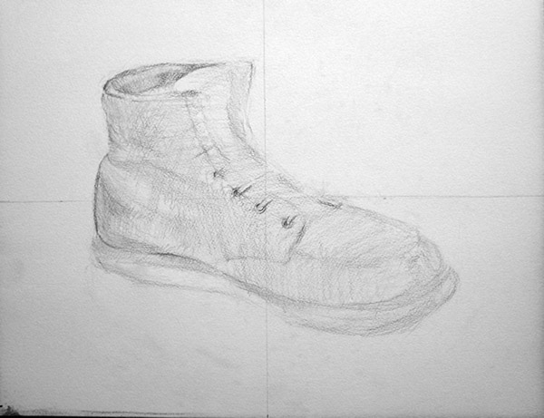 靴の鉛筆デッサン制作過程3