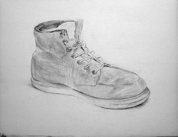 靴の鉛筆デッサン制作過程5