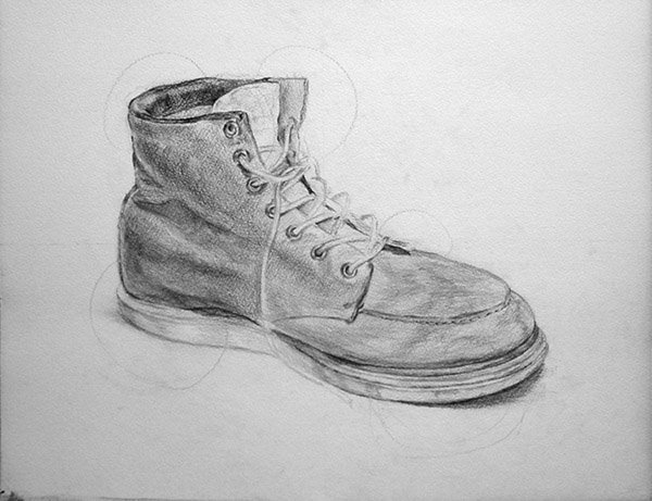 靴の鉛筆デッサン制作過程7