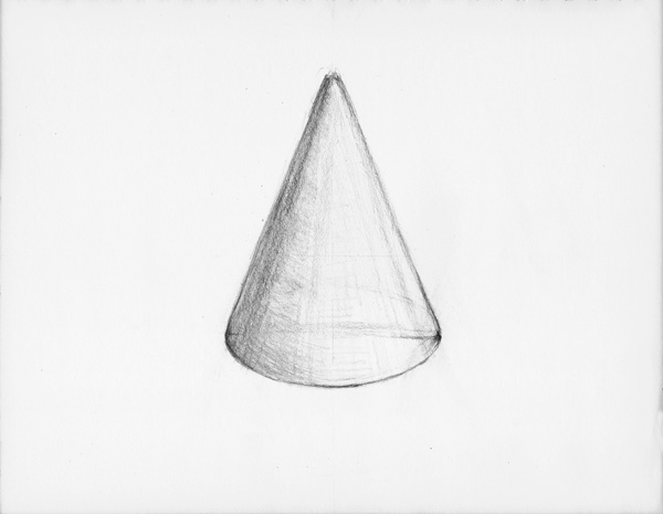 円錐の鉛筆デッサン制作過程1
