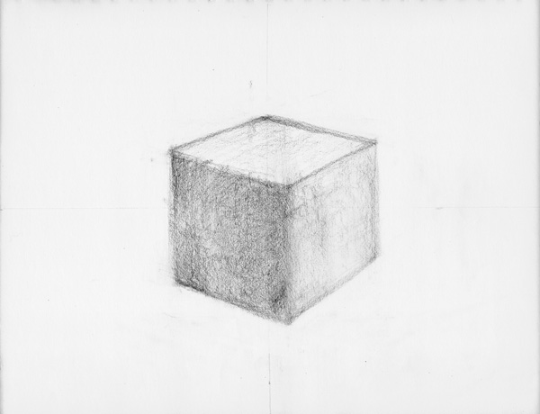 立方体の鉛筆デッサン制作過程1