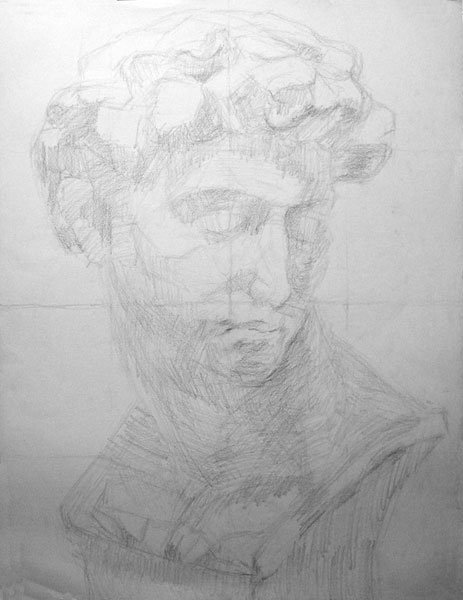 石膏像の鉛筆デッサン描き方過程3