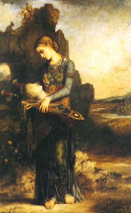 ギュスターヴ・モロー『オルフェウス（オルフェウスの首を抱くトラキアの娘）』1865年