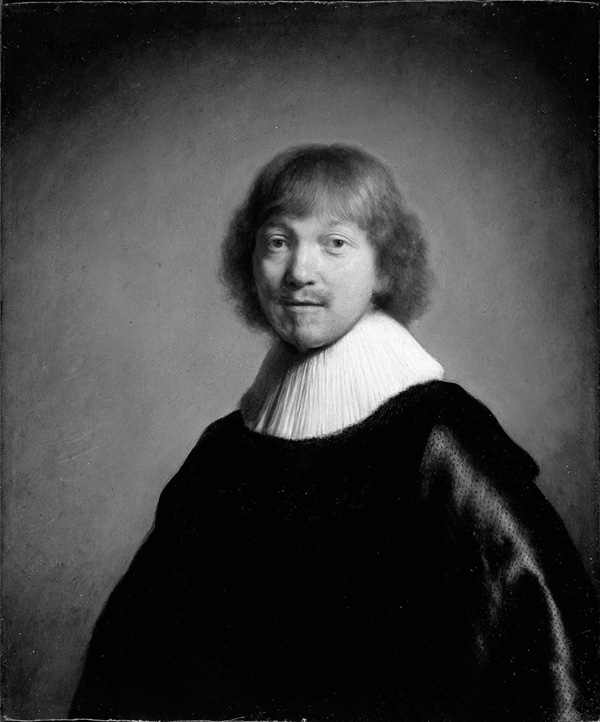 縁辺対比の参考絵画-レンブラント『ヤコブ・デ・ヘイデン三世』（白黒画像）1632年